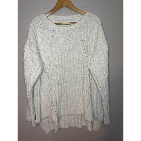 Nili Lotan Multi Direction Rib Sweater High Low Knit Cotton White Sz M Oversized - Picture 3 of 9